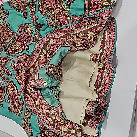 Tibi Paisley Skirt, draw string skirt Size 4 with slide hooks Green Pink brown - Picture 7 of 11